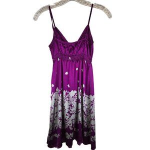 VTG Y2K Express Purple & White Floral‎ Silk Blend Babydoll Dress XS